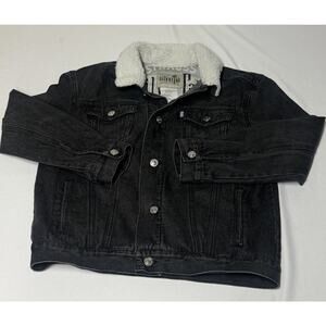 Levi’s Silver Tab Denim Trucker Jacket Sherpa CollarSz L(12-13) Black Unisex